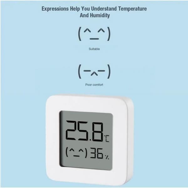 XiaoMi temperatur- och luftfuktighetsmätare, Bluetooth-temperaturfuktighetsdetektor med LCD-skärm Low Power Bluetooth, Vit 2PCS