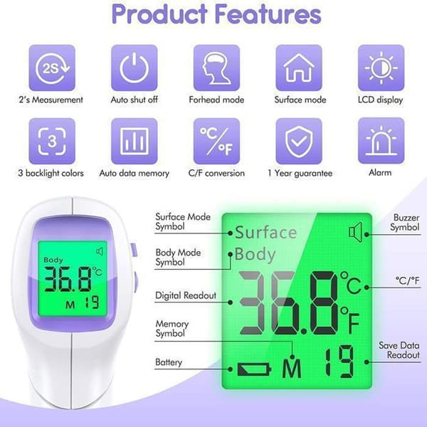 Zentavo beröringsfri elektronisk panntermometer digital infraröd LED-skärm högprecisionstemperatur baby vuxen±0,1°