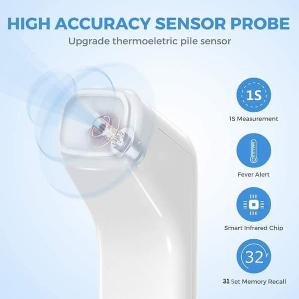 Professionell Termometer / Yttermometer, Digital Infraröd Panntermometer Multi-Funktion Kontakt - grå ±0.2°