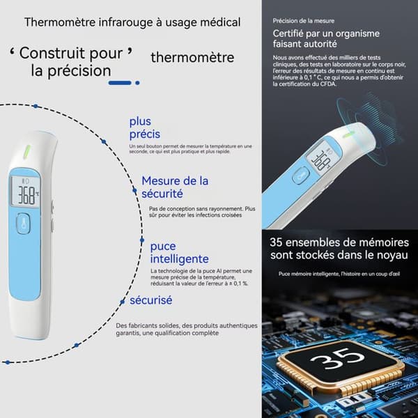 Infraröd örontermometer INN® LCD-skärm 3 temperaturlägen 35 minnesgrupper icke-kontakt frontaltermometer thermoscan