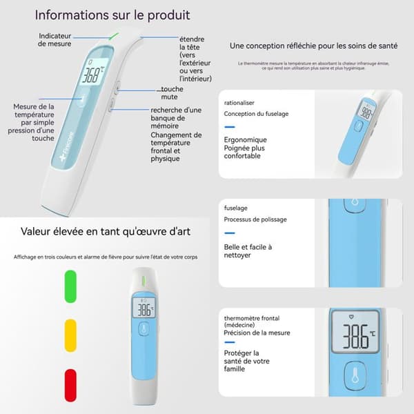 Infraröd örontermometer INN® LCD-skärm 3 temperaturlägen 35 minnesgrupper icke-kontakt frontaltermometer thermoscan