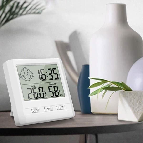 Inomhustermometer Digital Hygrometer med tidsvisning, noggrann temperaturmätare för fuktighetsmätare