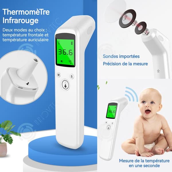 INN Panntermometer Bakgrundsbelyst 3 färger Dubbel läge Utan kontakt Dataminne Avvikelseindikation Termometer