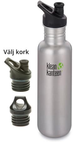 vattenflaska rostfri, KLEAN KANTEEN 800 ML CLASSIC Borstat stål - Välj kork!