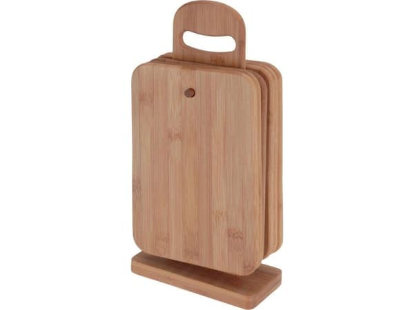 Deska do krojenia Excellent Houseware bambusowa 15x7cm 6szt. ze stojakiem