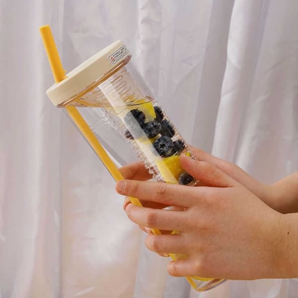 Vattenflaska med Sugrör och Infuser 700ml Genomskinlig