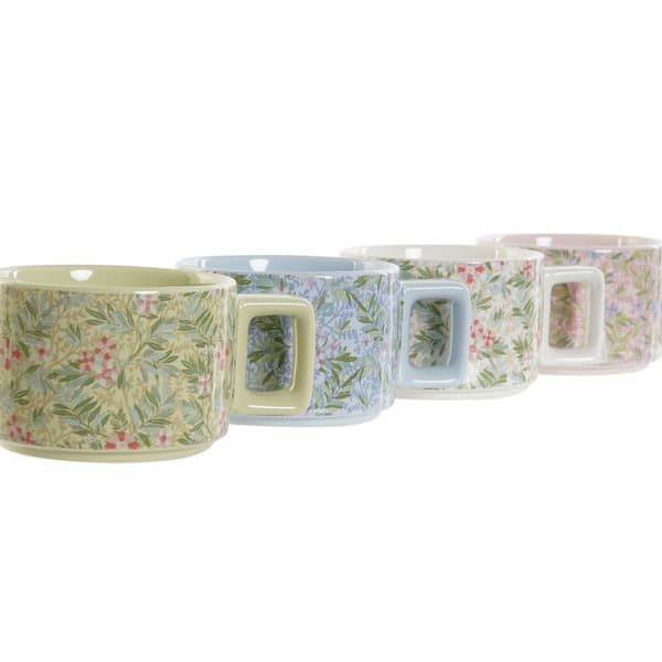 Set med kaffekoppar DKD Home Decor Blå Grön Rosa Metall Dolomite 260 ml