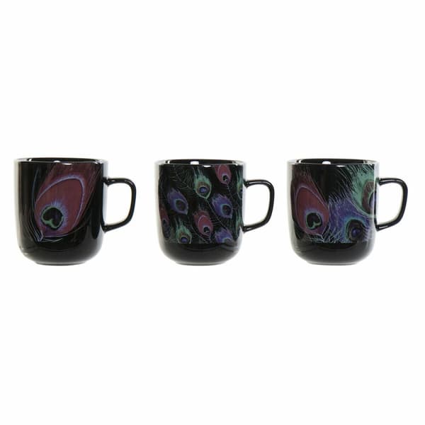 Mugg DKD Home Decor Porslin Svart Rosa (11.5 x 8.5 x 10 cm) (3 pcs) (380 ml)