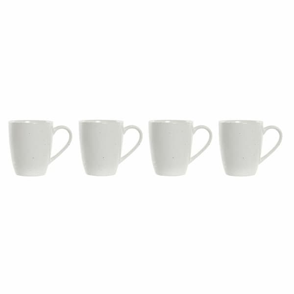 Set med 4 muggar DKD Home Decor Vit Naturell Gummiträ Stengods 300 ml 19 x 13 x 31 cm