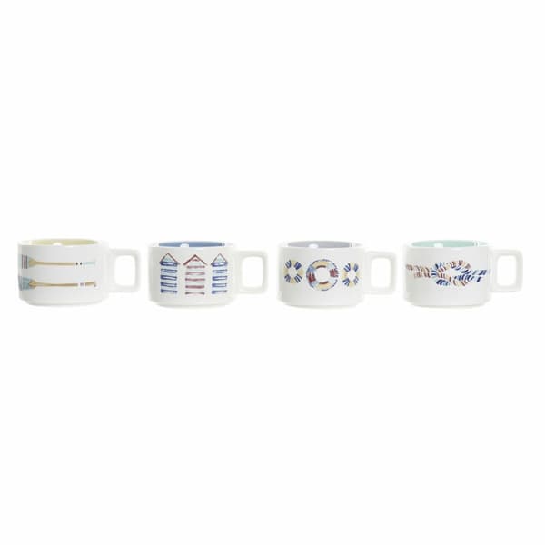 Set med kaffekoppar DKD Home Decor Blå Multicolour Metall Dolomite 260 ml