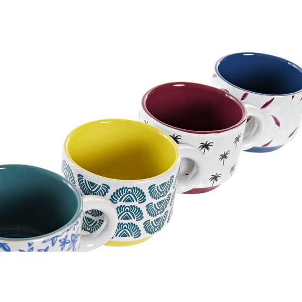 Set med kaffekoppar DKD Home Decor Gul Blå Multicolour Turkos Rödbrun Metall Stengods 150 ml