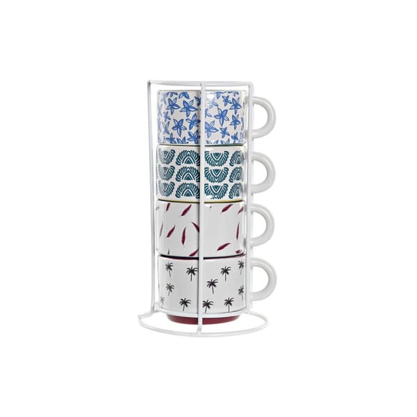 Set med kaffekoppar DKD Home Decor Gul Blå Multicolour Turkos Rödbrun Metall Stengods 150 ml