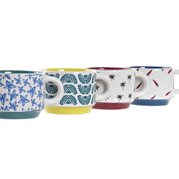 Set med kaffekoppar DKD Home Decor Gul Blå Multicolour Turkos Rödbrun Metall Stengods 150 ml
