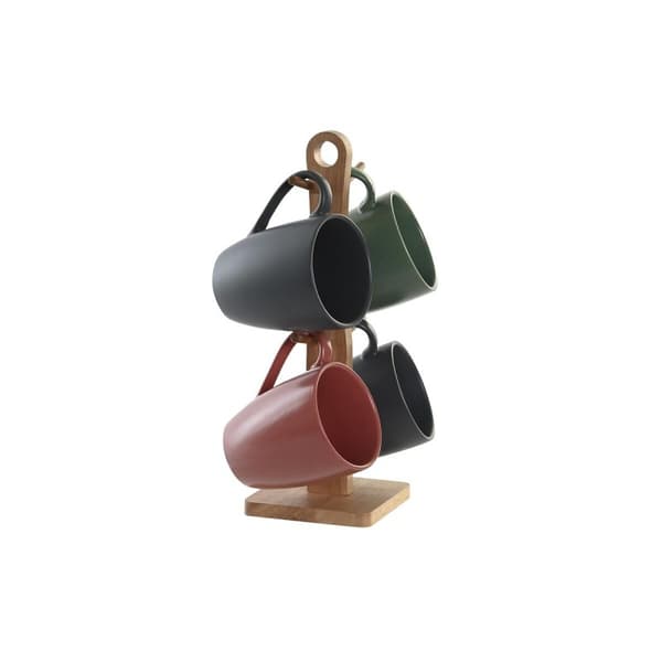 Set med 4 muggar DKD Home Decor Grön Rosa Mörkgrå Stengods 300 ml 19 x 13 x 31 cm
