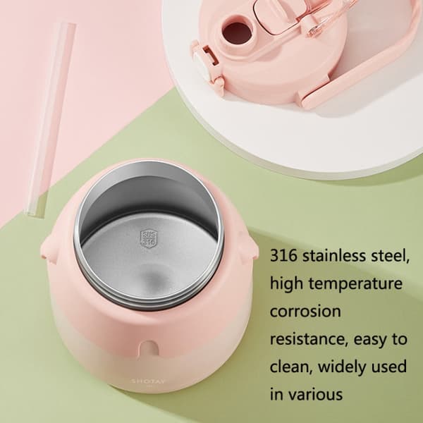 SHOTAY ST-8063 Children Big Belly Water Cup Stainless Steel Vacuum Flask Cute Strap Water Bottle(Gray)