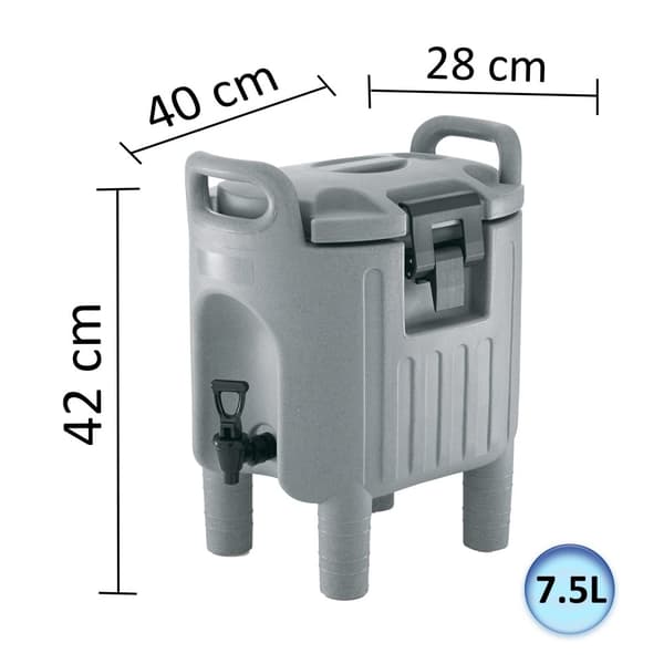 Juomasäiliö hanalla, Eristetty Juoma-annostelija - Harmaa, 7,5L, Juoma-automaatti, Catering Iso Termossäiliö, Termospullo, Termosastia hanalla