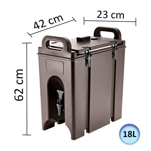 Termisk Drikkebeholder med hane, Isoleret Termobeholder - Brun, 18L, Drikkevareautomat, Catering Termodispenser, Termokande med hane