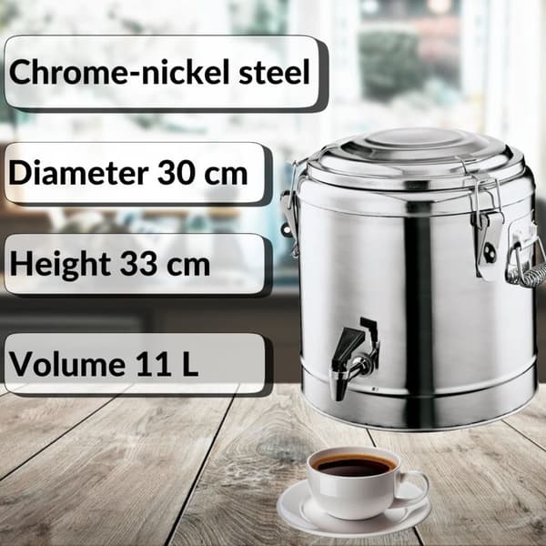 Dryckesbehållare med kran, Isolerad Dryckesdispenser - 11L, Värmebehållare, Termosbehållare, Serveringstermos, Catering Termos med kran