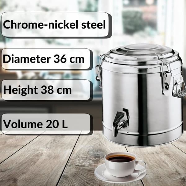 Dryckesbehållare med kran, Isolerad Dryckesdispenser - 20L, Värmebehållare, Termosbehållare, Serveringstermos, Catering Termos med kran