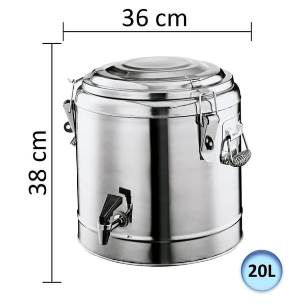 Dryckesbehållare med kran, Isolerad Dryckesdispenser - 20L, Värmebehållare, Termosbehållare, Serveringstermos, Catering Termos med kran