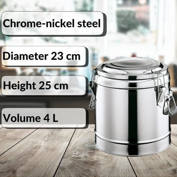 Lämpöastia, Termosastia - Kromi-nikkeliteräs, 4L, Termossäiliö, Mattermos, Ruokatermos, Kuljetusastia, Eristetty Gastronominen Iso Termospullo
