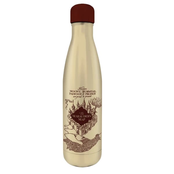 Harry Potter Marauders Map Metal Water Bottle Beige/Maroon One Size