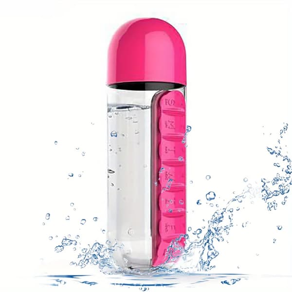 2-i-1 600ml Vattenflaska med 7-facks Medicinbox
