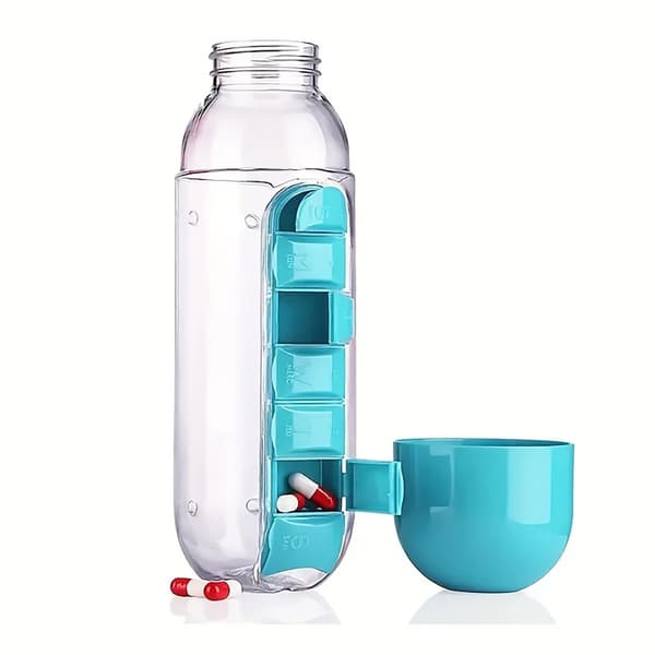 2-i-1 600ml Vattenflaska med 7-facks Medicinbox