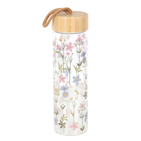Something Different Floral Glass Water Bottle Clear/Brown One Size