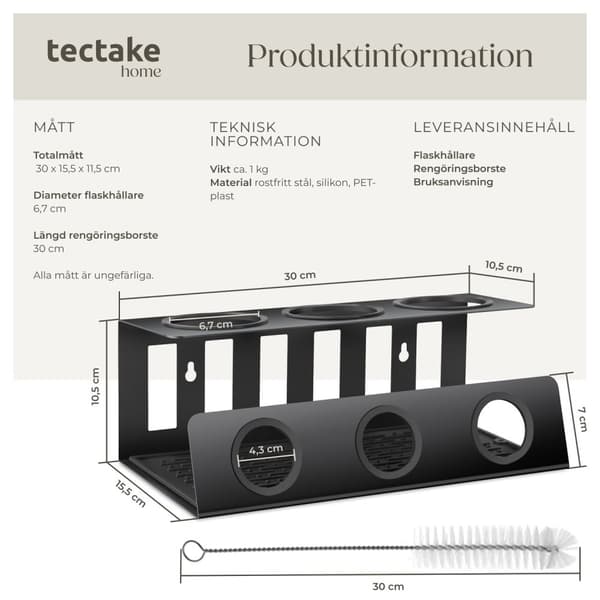 Flaskställ Triso, för 3 flaskor, med droppbricka - svart