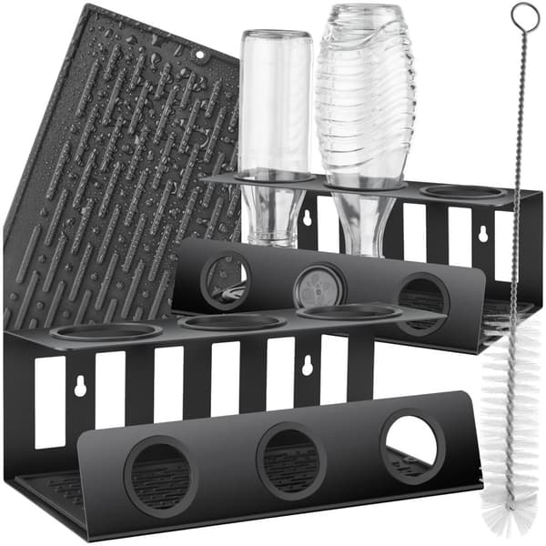 Flaskeholder Triso, til 3 flasker, med drypbakke - sort