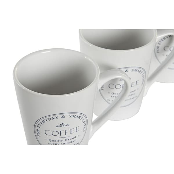 Set med koppar och fat DKD Home Decor Vit Metall Stengods 300 ml 14 x 14 x 31 cm 12,5 x 9,5 x 10,5 cm (5 Delar)