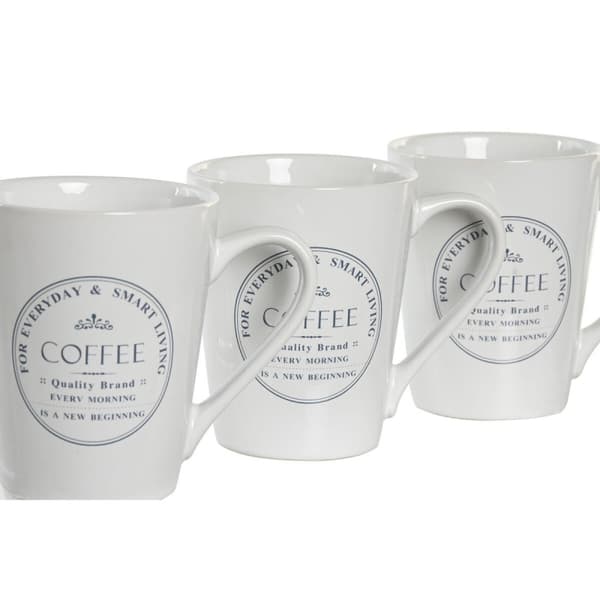 Set med koppar och fat DKD Home Decor Vit Metall Stengods 300 ml 14 x 14 x 31 cm 12,5 x 9,5 x 10,5 cm (5 Delar)