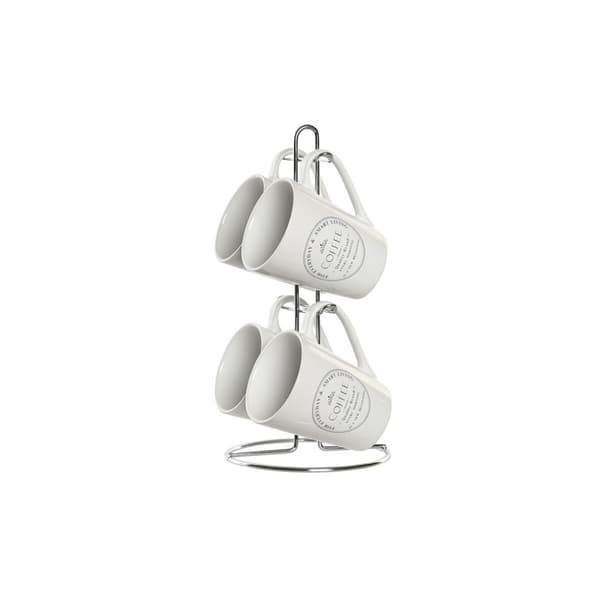Set med koppar och fat DKD Home Decor Vit Metall Stengods 300 ml 14 x 14 x 31 cm 12,5 x 9,5 x 10,5 cm (5 Delar)
