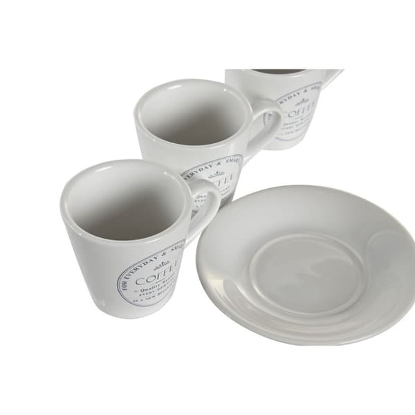 Set med koppar och fat DKD Home Decor Vit Metall Stengods 90 ml 8 x 6 x 6 cm 11 x 11 x 2 cm