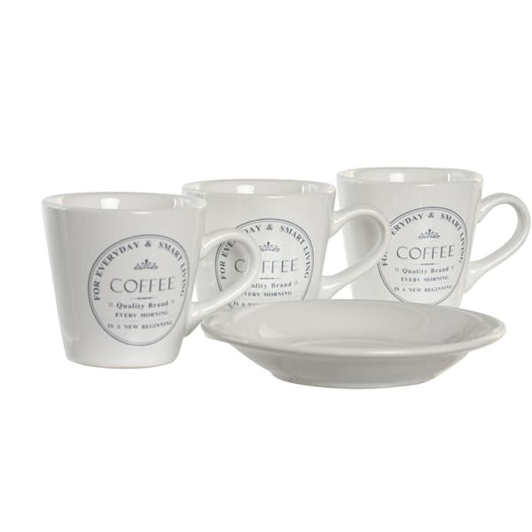 Set med koppar och fat DKD Home Decor Vit Metall Stengods 90 ml 8 x 6 x 6 cm 11 x 11 x 2 cm