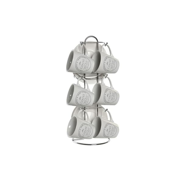 Set med koppar och fat DKD Home Decor Vit Metall Stengods 90 ml 8 x 6 x 6 cm 11 x 11 x 2 cm