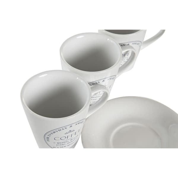 Set med koppar och fat DKD Home Decor Vit Metall Stengods 180 ml 12 x 12 x 2 cm