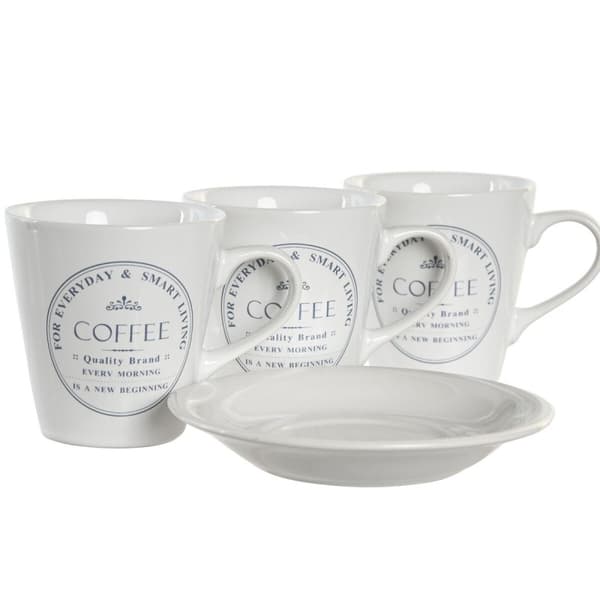 Set med koppar och fat DKD Home Decor Vit Metall Stengods 180 ml 12 x 12 x 2 cm