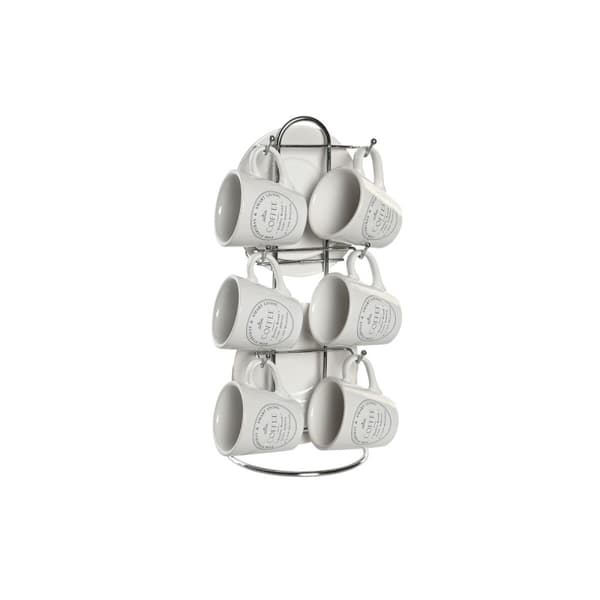 Set med koppar och fat DKD Home Decor Vit Metall Stengods 180 ml 12 x 12 x 2 cm