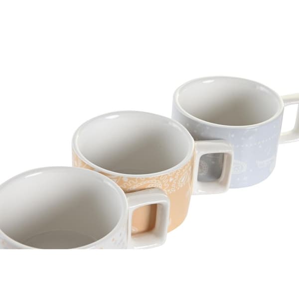 Set med kaffekoppar DKD Home Decor Gul Blå Vit Röd Metall Bambu Dolomite 260 ml