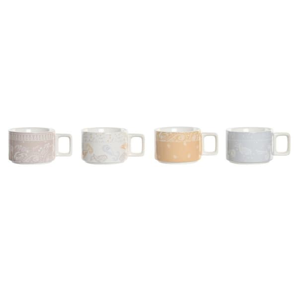Set med kaffekoppar DKD Home Decor Gul Blå Vit Röd Metall Bambu Dolomite 260 ml