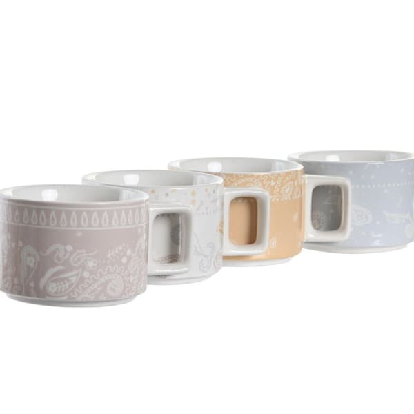 Set med kaffekoppar DKD Home Decor Gul Blå Vit Röd Metall Bambu Dolomite 260 ml
