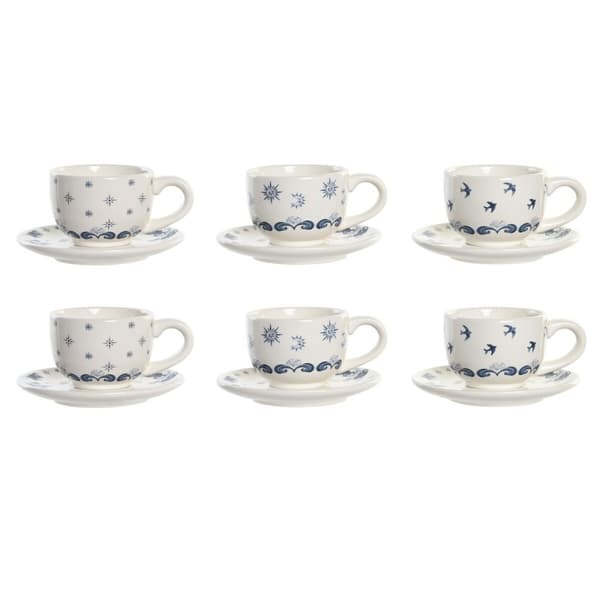 Set med koppar och fat DKD Home Decor Blå Vit Metall Dolomite 180 ml 20 x 18 x 20 cm