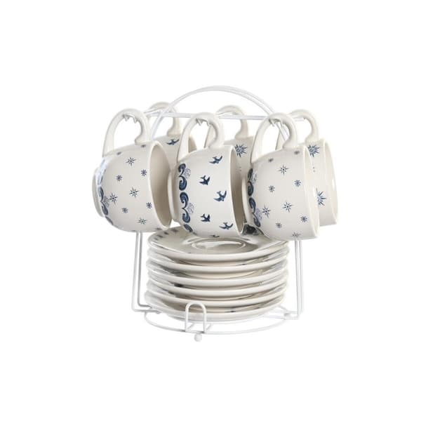 Set med koppar och fat DKD Home Decor Blå Vit Metall Dolomite 180 ml 20 x 18 x 20 cm