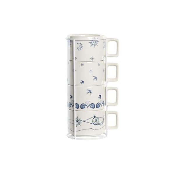Set med kaffekoppar DKD Home Decor Blå Vit Metall Dolomite 260 ml
