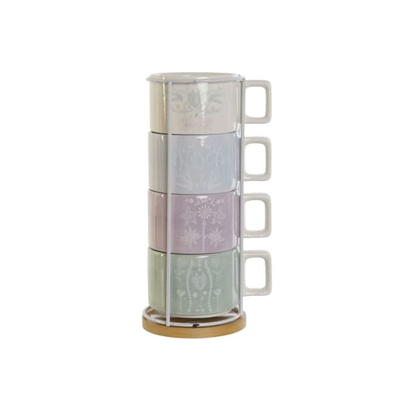 Set med kaffekoppar DKD Home Decor Grön Himmelsblå Lila Metall Bambu Dolomite 260 ml
