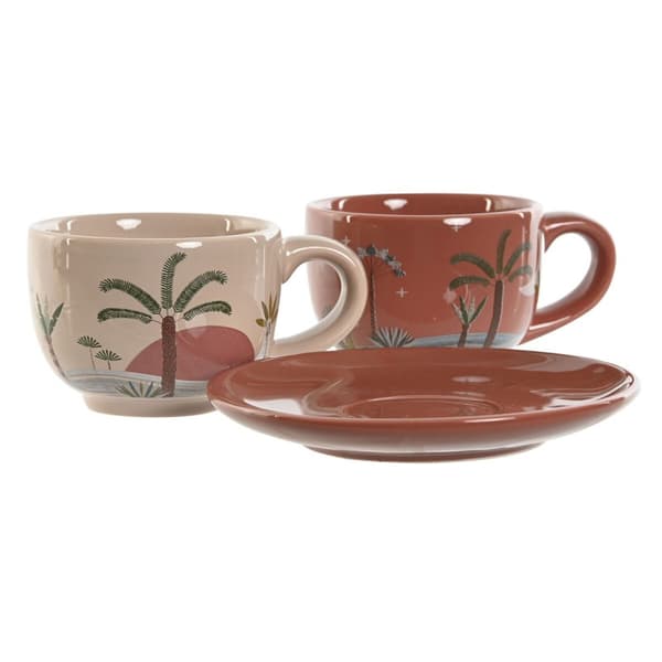 Set med kaffekoppar Home ESPRIT Gul Beige Terrakota n Lila Metall Dolomite 180 ml