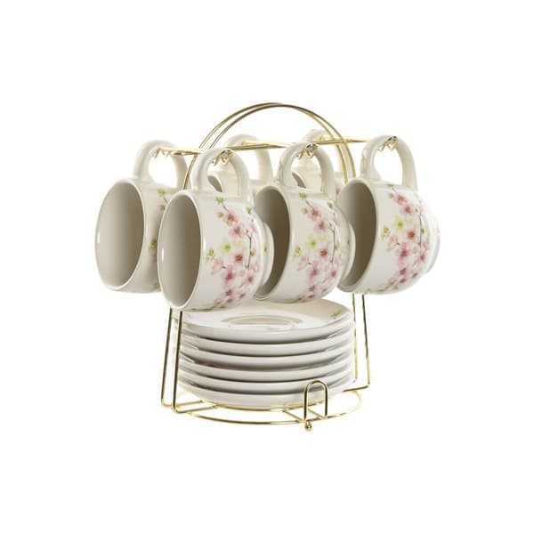 Set med kaffekoppar Home ESPRIT Gul Vit Rosa Lila Metall Dolomite 180 ml