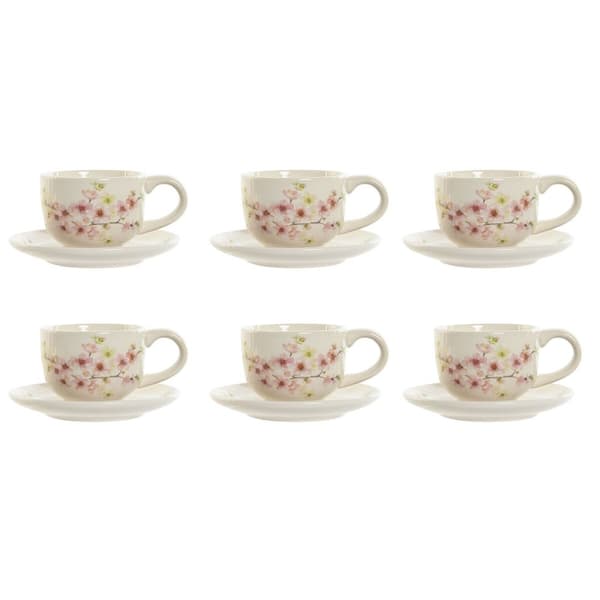 Set med kaffekoppar Home ESPRIT Gul Vit Rosa Lila Metall Dolomite 180 ml